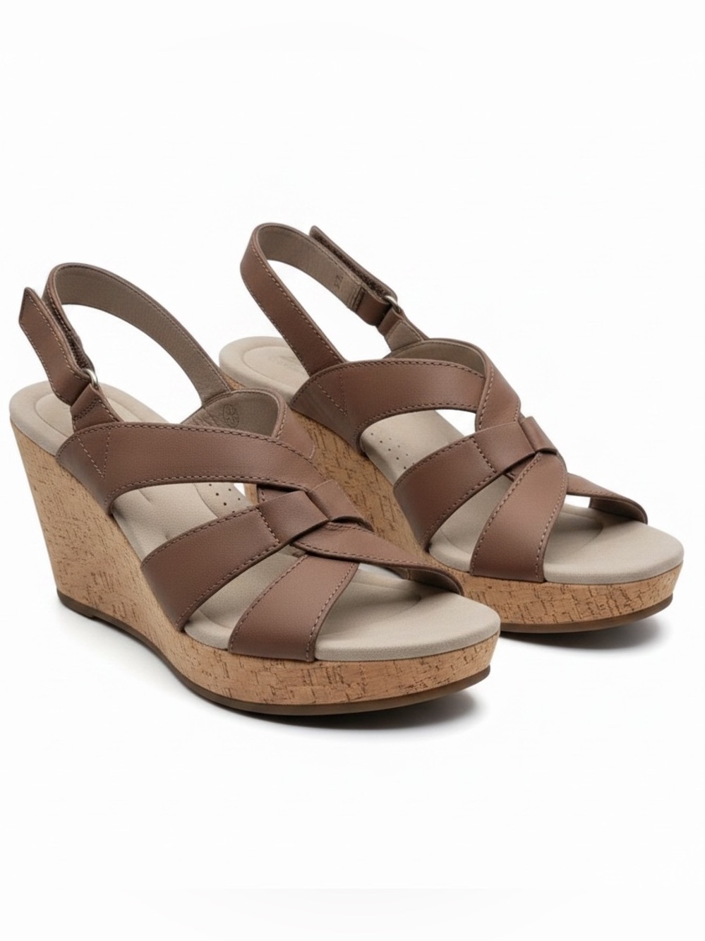 🖤🖤 Clarks Tan Leather Women's Collection Giselle Beach Slingback Wedge Sandals